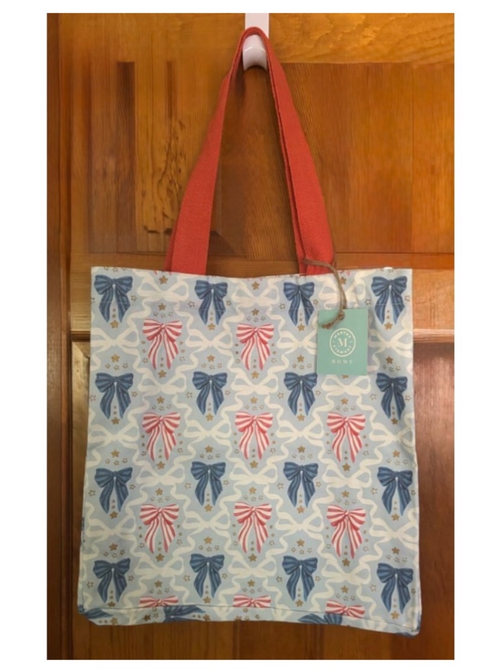 Martha Stewart nwt patriotic Blue and Red Bow Print Canvas Tote
